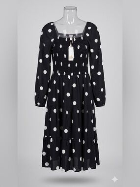 GB girls Black and White Polka Dot Smocked Dress